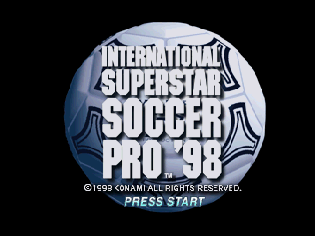 International Superstar Soccer Pro 98 title screen for Playstation